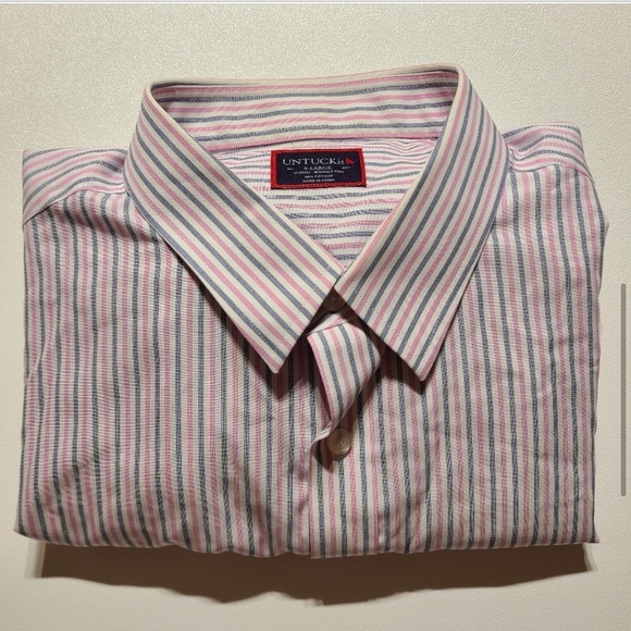 Untuckit Shirt Mens XL Slim Fit Pink Striped Long Sleeve Denning Button Down - Picture 3 of 8